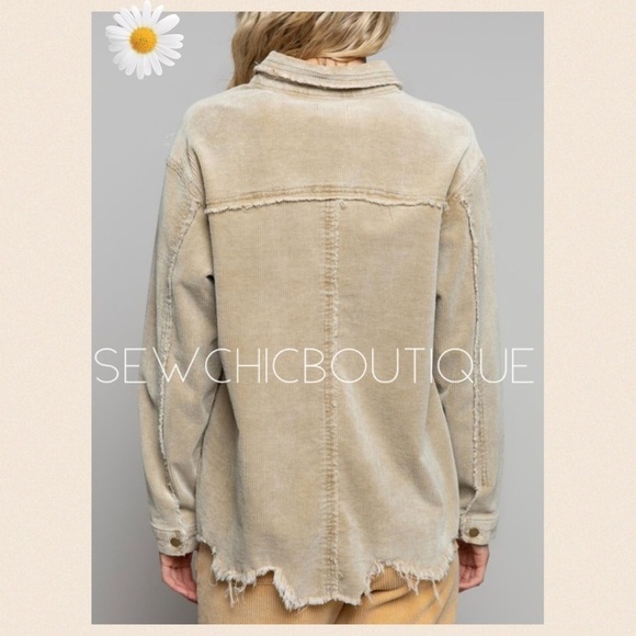 Distressed Corduroy Beige Button Down - Picture 3 of 5